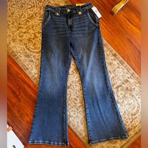 Michael Kors denim jeans flare leg gold monogram logo on back and buttons